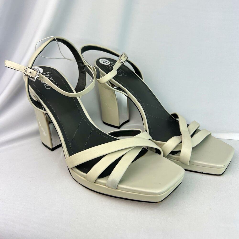 Franco Sarto Women’s White Leather Strappy Square Toe Buckle Block Heel 11M